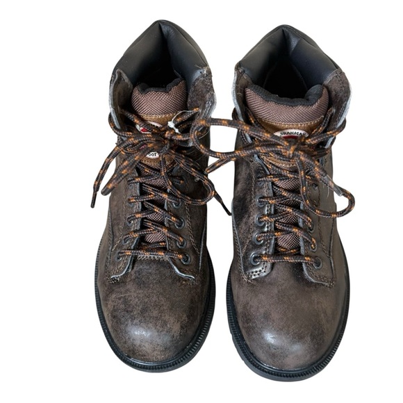 Brahma Mens 5.5 Womens 7 Steel Toe Work Boots Brown Oil & Slip Resistant Lace Up - Picture 3 of 8